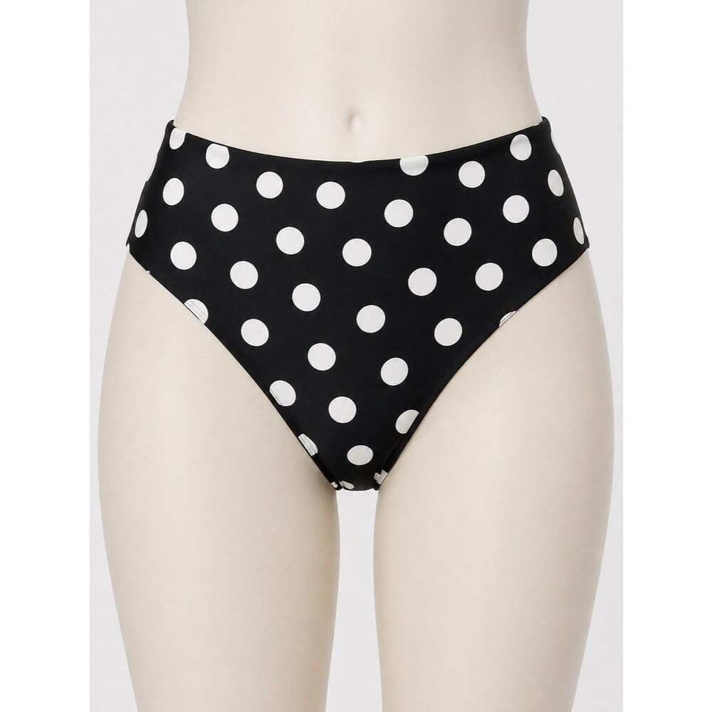 Aqua High Waist Bikini Bottom Polka Dot Retro Swim Black White L NEW